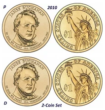 2010-P+D  President JAMES BUCHANAN Presidential Golden Dollar  2-Coin Set