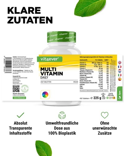Multivitamin Daily - 450 Tabletten (vegan) - 16 Vitamine + Mineralien - Bild 4 von 6