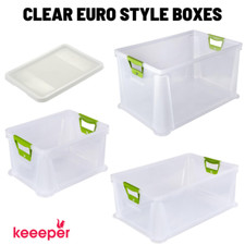 NEW Commercial Clear Transparent Plastic Euro Size Box Crates Soft Grip Handles