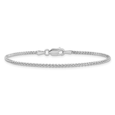 14K Solid White Gold 1.7mm Spiga Wheat Link Chain Anklet Bracelet
