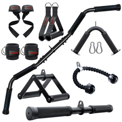 Cable Attachments for Gym - 1x Tricep Rope, 1x V-Handle, 1x Lat Pull Down Bar