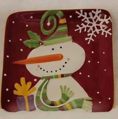 Pier 1 Imports Jolly Holiday Hand Painted Dolomite Square Snowman Plate