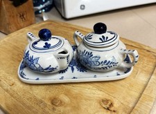 Charming Hand Painted Delft Blue Demitasse Tea Set with Display Tray HOLLAND