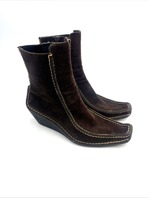 Pons Quintana Women's Brown Suede Wedge Boots Size 36 Leather