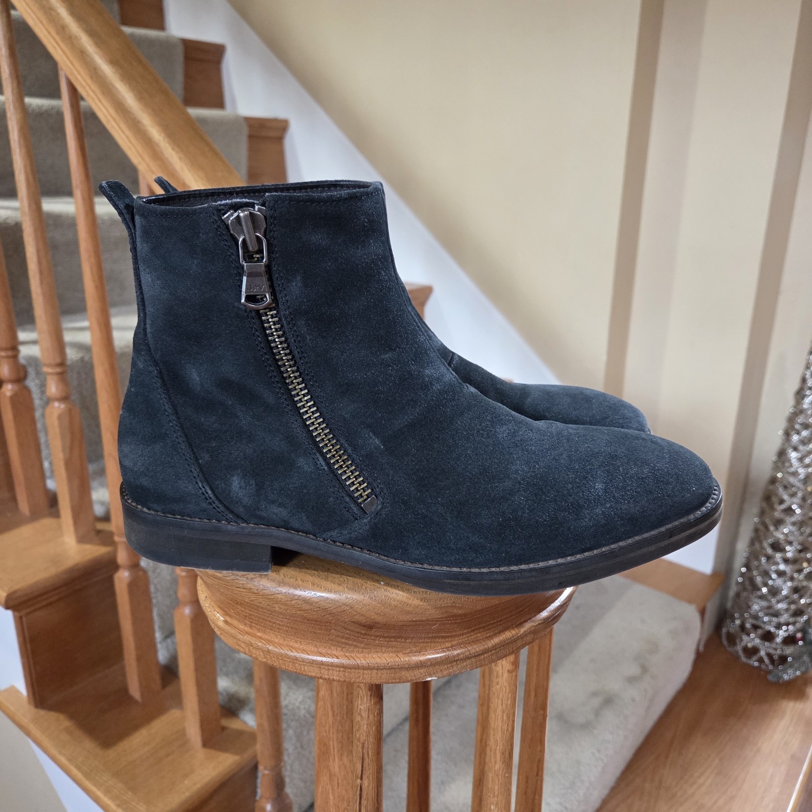John Varvatos USA Navy Blue Suede Side Zip Boots - Size Mens 8
