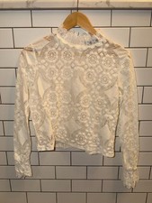 Zara Semi-Sheer Embroidered Floral Lace Mock Neck Top