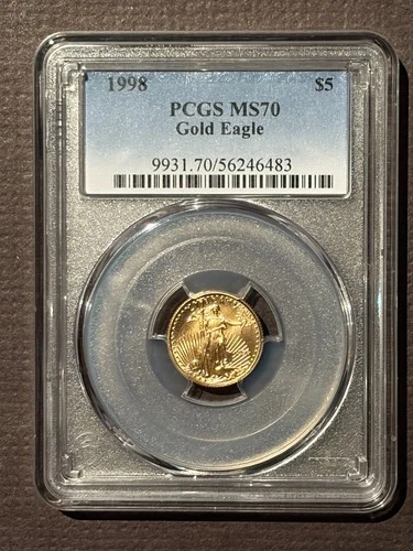 1998 American Eagle $5 GOLD PCGS MS70 : BU GEM Coin 1/10 Oz Bullion : 10808
