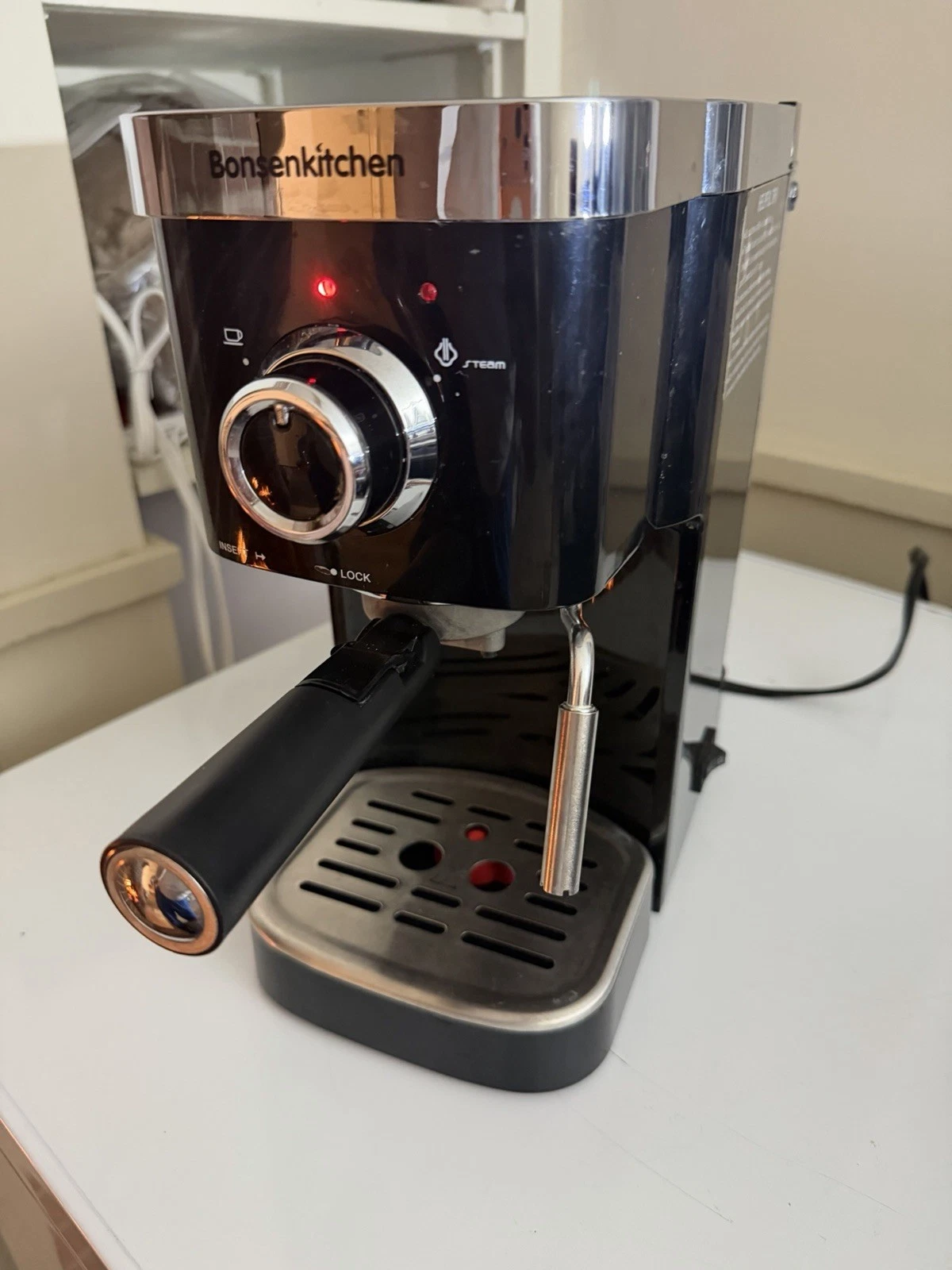 Bonsenkitchen CM8001 20 Bar 1350W Espresso Machine Black Stainless Steel (used)
