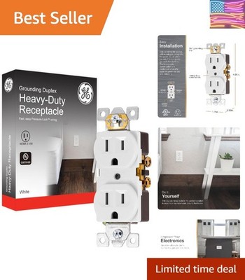 UltraPro Duplex Heavy-Duty Receptacle, White, Wall Outlet, Reinforced Yoke, S...