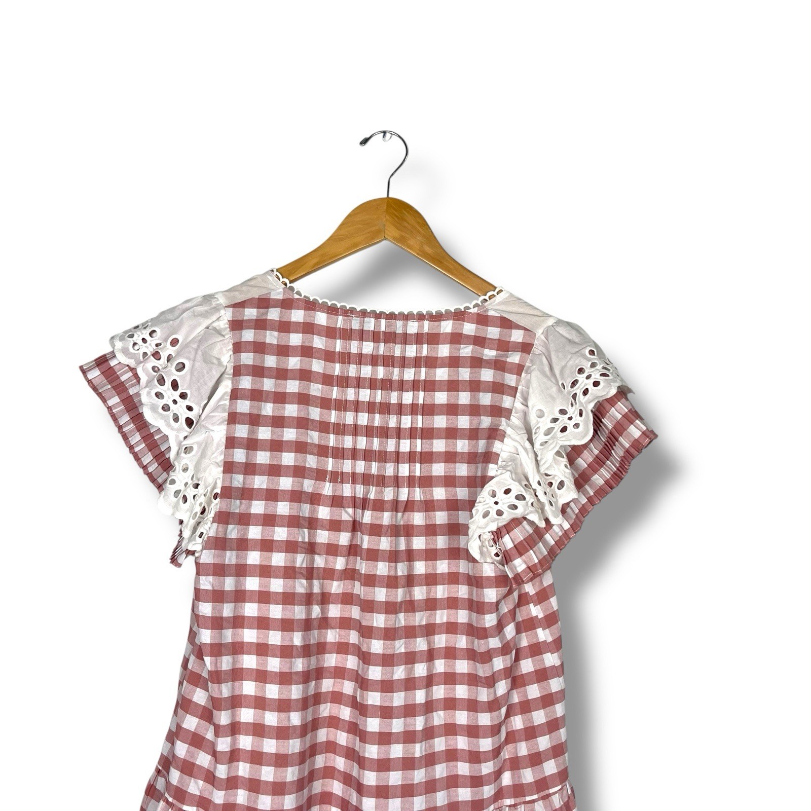 Hunter Bell Virginia Dress Rosette Check Size Small Pink Mauve Eyelet Ruffle