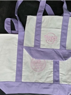 2 set Trader Joe's canvas tote bag large&mini lavender 2026 Released