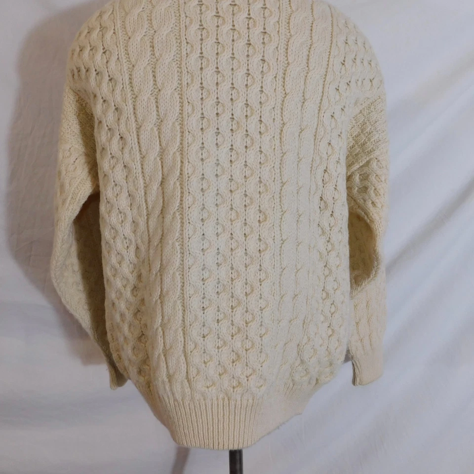 Gaeltarra Hombres L Aran Pescador Suéter Crema Lana Cable Tejido Hecho en Irlanda Foto 3 de 4