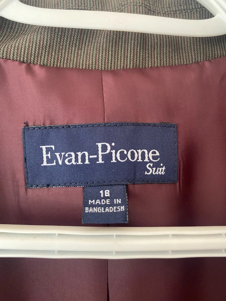 NUEVO CON ETIQUETAS EVAN-PICONE Mujer Pantalón Traje 18 Blazer Rayas Gris Marrón Rosa Oscuro 42" pecho Foto 3 de 4