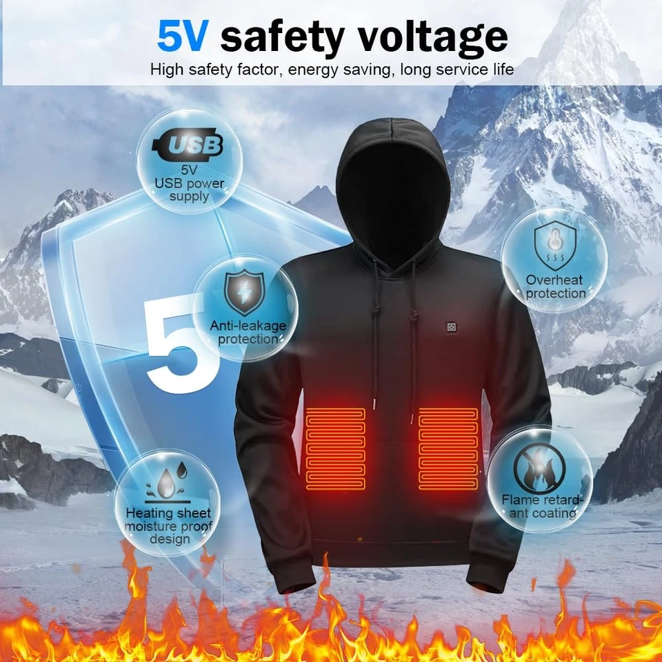 Sweat à Capuche Chauffante Veste pour Homme Femme Électrique Veste Chaude ave... - Photo 4/4