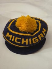 Vintage University of Michigan Beanie Hat Blue Pom Winter Cap UM Spell Out