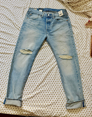 Levi's Premium Men's Slim Taper 501 Light Wash Selvedge Denim Jeans Blue