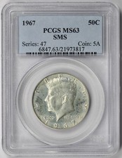 1967 SMS Kennedy mezzo dollaro 50C MS 63 PCGS