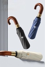 Automatic Windproof Umbrella with Solid Wood Handle  Compact  Durable