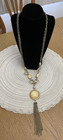 Vtg Goldtone Necklace w/ Yellow Stone Pendant Tassel Fashion Jewelry 28" Chain — photo 1
