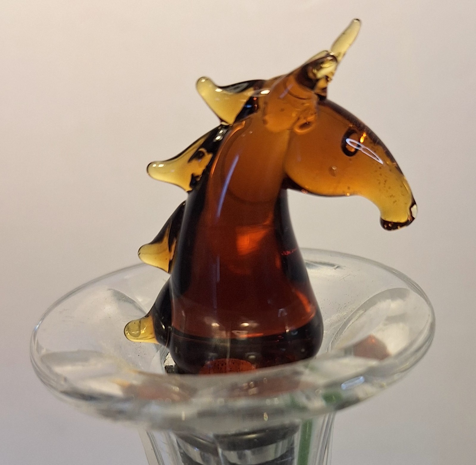 Hand Blown Glass Wine Bottle Stopper Amber Unicorn Horse in 