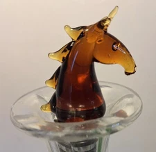 Hand Blown Glass Wine Bottle Stopper Amber Unicorn Horse in Original Box