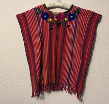 Vintage Guatemalan Huipil Poncho Top Heavy Embroidered Birds Handwoven Boho OS