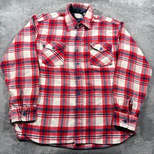 Vintage Montgomery Ward Flannel Shirt Jacket Mens Large 16-16.5 Red White Plaid