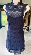 FREE PEOPLE Daydream Blue Lace slip dress XS Open Back Mini detail goth boho