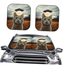 2 Piece Funny Cat Windshield Sun Shade for SUV Truck 28x31 Inches , Sun