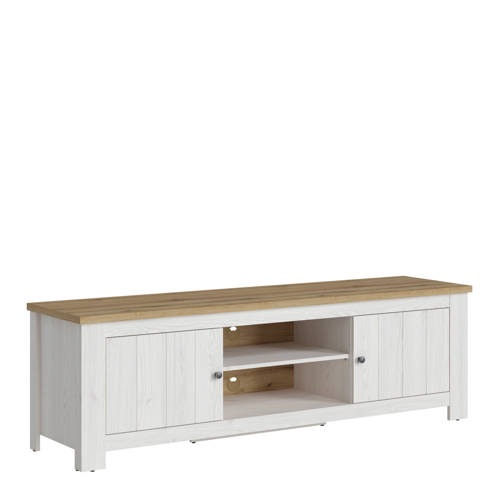 Wide TV Unit - White & Oak 189cm Media Stand with Storage & Cupboards