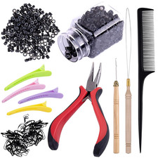 Hair Extensions Kit 500 Pcs Black Micro Ring Beads 1 Hair Extension Plier 2 Hook