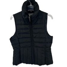 Kenneth Cole Reaction Womens Black Down Feather Puffer Vest Stand Collar Medium