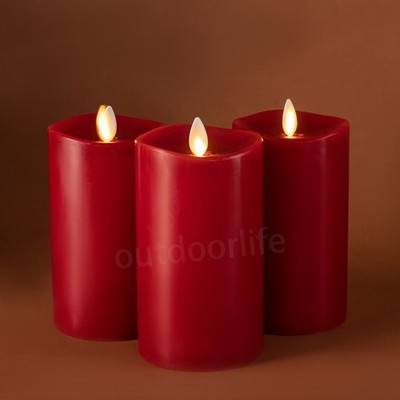 Luminara Flameless Wax Pillar Candles with Moving Wick Remote Burgundy 3''Dx5.5''H