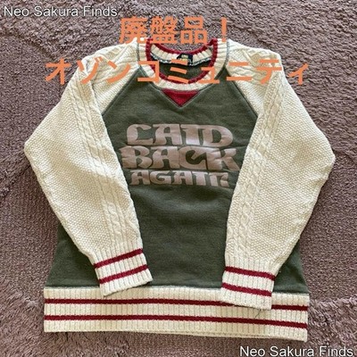 OZONE COMMUNITY Raglan Knit Sweater Vintage Cream Olive Green