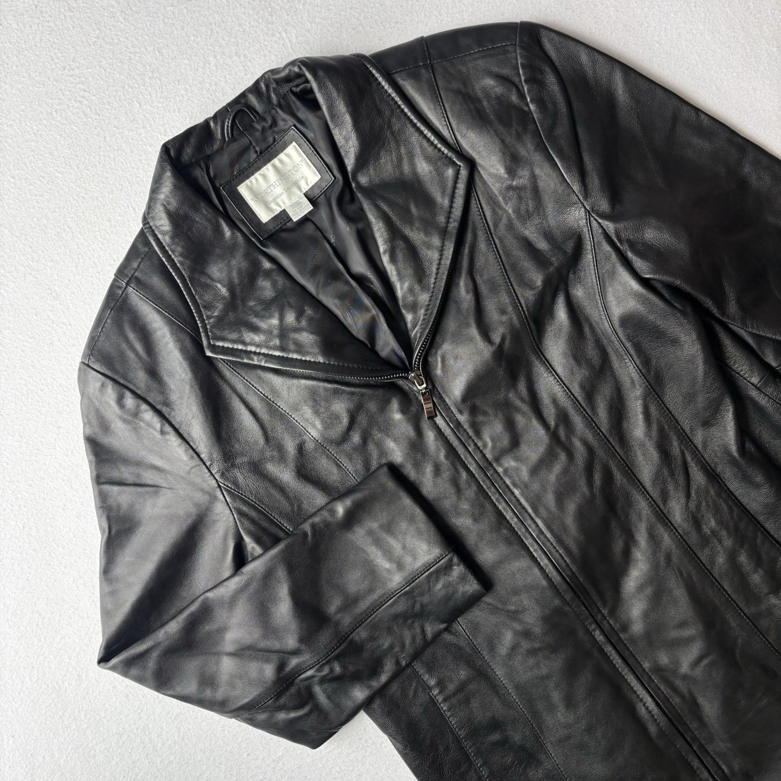 Worthington Black Genuine Lambskin Leather Moto Jacket Women’s Size Medium