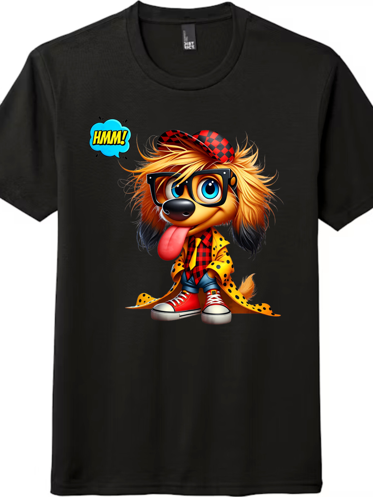 Cute Dog in Trench Coat Tee | Plaid & Glasses Graphic, Unisex Casual T-Shirt