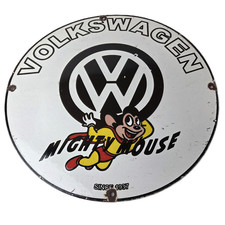 Vintage Volkswagen Sign - Porcelain Dealership Sales VW Mighty Mouse Gas Sign