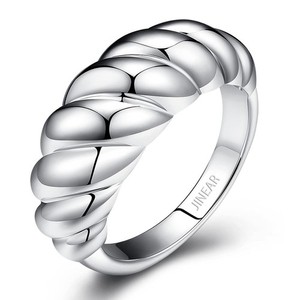 Authentic 18k White Gold Plated Croissant Braided Twisted Signet Chunky Dome Ring Stack...