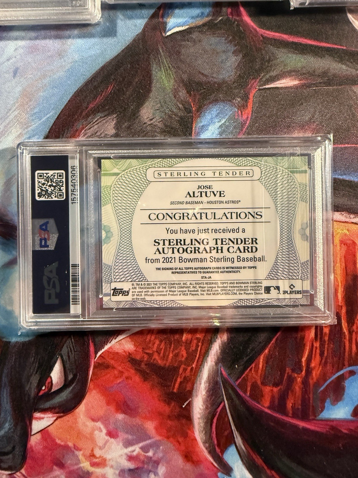 2021 Bowman Sterling Jose Altuve Sterling Tender Auto /99 PSA 10 view 3
