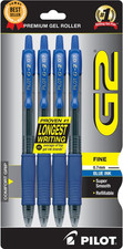 Pilot, G2 Premium Gel Roller Pens, Fine Point 0.7 mm, Blue, Pack of 4