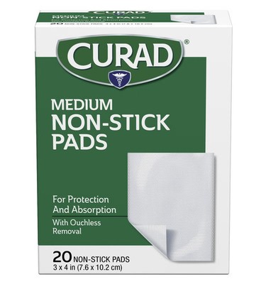 Curad Non-Stick Pads Medium 3'' x 4'' for Protection & Absorption 20 Count