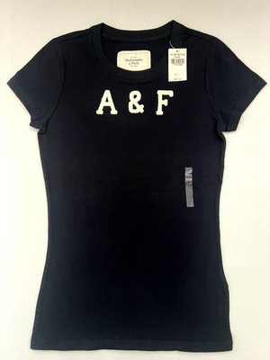 AFロゴ Tシャツ ネイビー Lサイズ Abercrombie & Fitch Womens Navy Blue Applique Graphic T-Shirt A&F