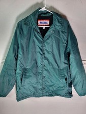 Vtg 90s Athletic Works Coaches Jacket Made in USA Teal Green Sherpa Lined Mens L