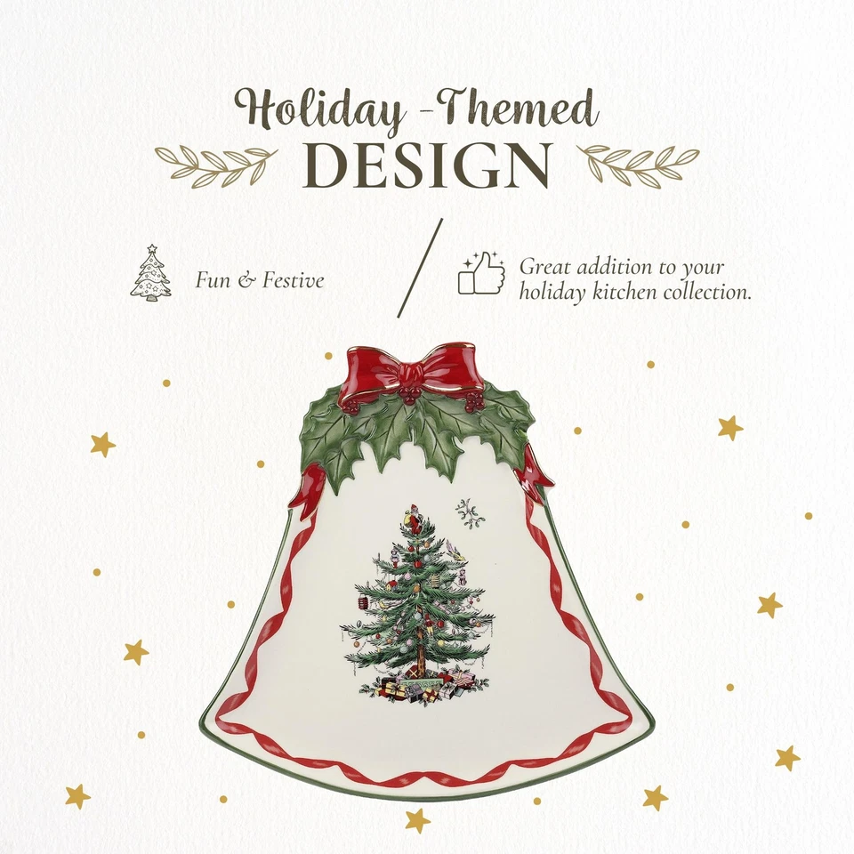 Plato cupé Spode 10,5 pulgadas en forma de campana - Plato para servir vacaciones árbol de Navidad Foto 3 de 4