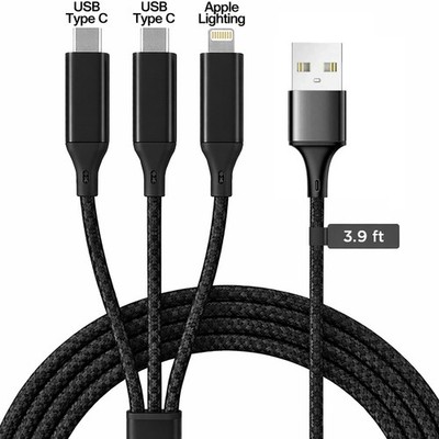 3 in 1 USB Fast Charging Cable Type C Charger For USB-C iPhone Samsung LG 4ft