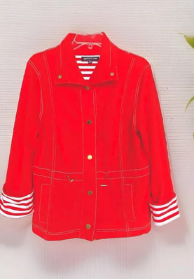 Jones New York Signature Women's Jacket Toggle Waist Stretch Pocket Orange PL