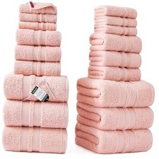 Solid 18-Piece Towel Set, Light 600GSM 100 Cotton, 6 18 Pc Towel Set Pink