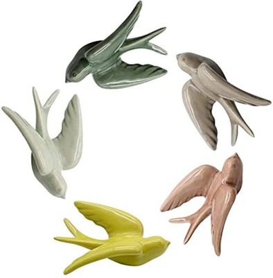 Dorlotou Ceramic Hanging Swallows Sparrow Birds Wall Decor Decoration 3D Euro...