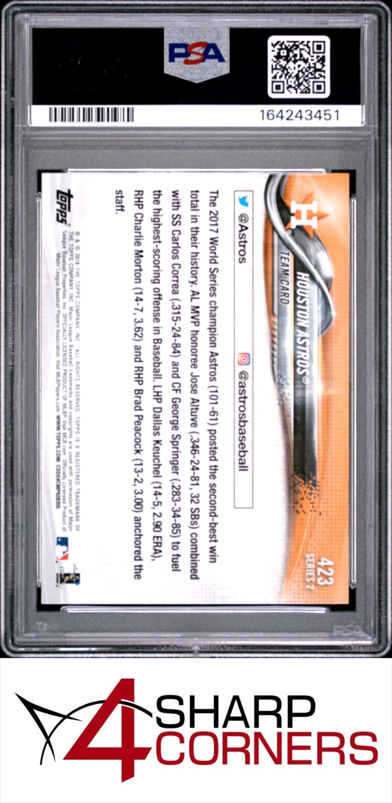 2018 TOPPS #423 HOUSTON ASTROS JOSE ALTUVE PSA 10 view 2