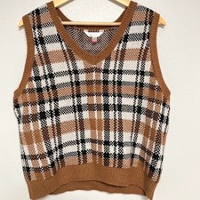 No Boundaries Sweater Vest Kids XXL 19 Brown Plaid V-Neck Sleeveless Preppy